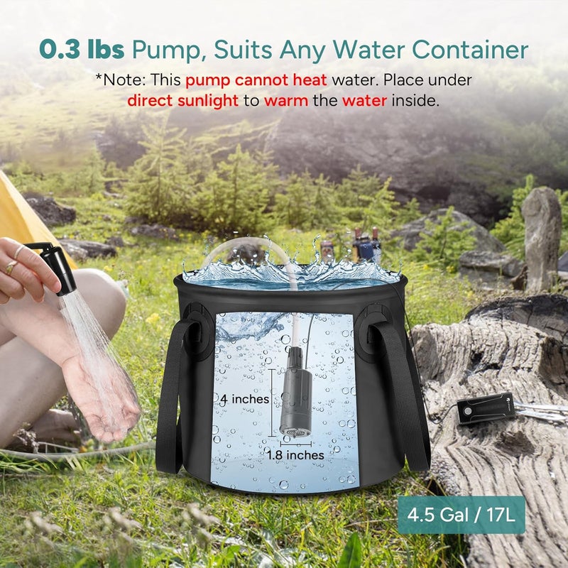 Dr. Prepare Portable Shower for Camping, Shower Pump with 8000mAh Battery, 2200mAh Battery with 4.5 Gallons Bucket - Image 4